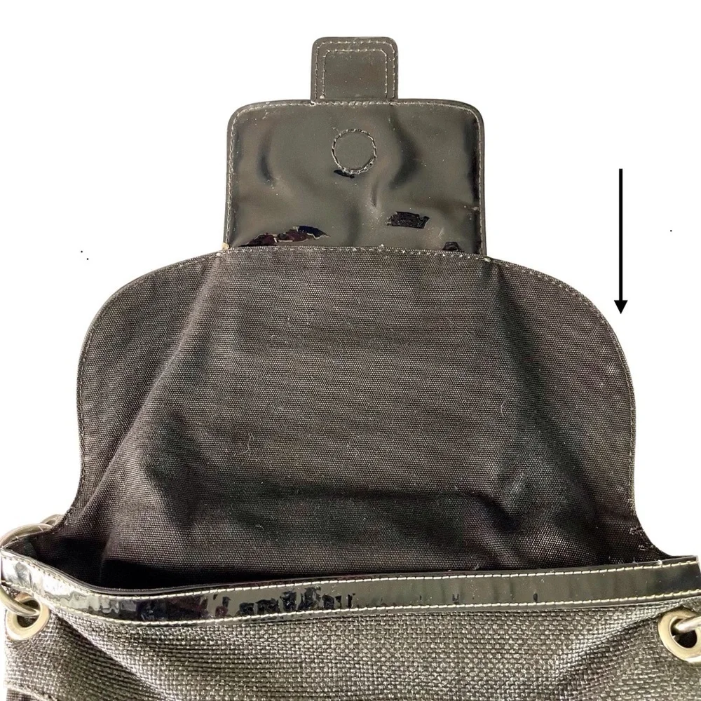 White House Black Market Hobo Chain Satchel Black Shoulder Bag WovenCanvas Vinyl